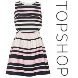 NWT TOPSHOP PETITE STRIPE DRESS CUTOUT FIT & FLARE